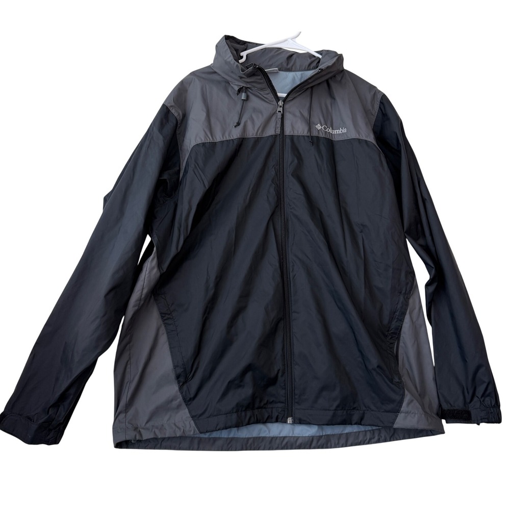 Columbia Mens Packable Windbreaker Jacket Black Grey Hooded RN 69724 Size L